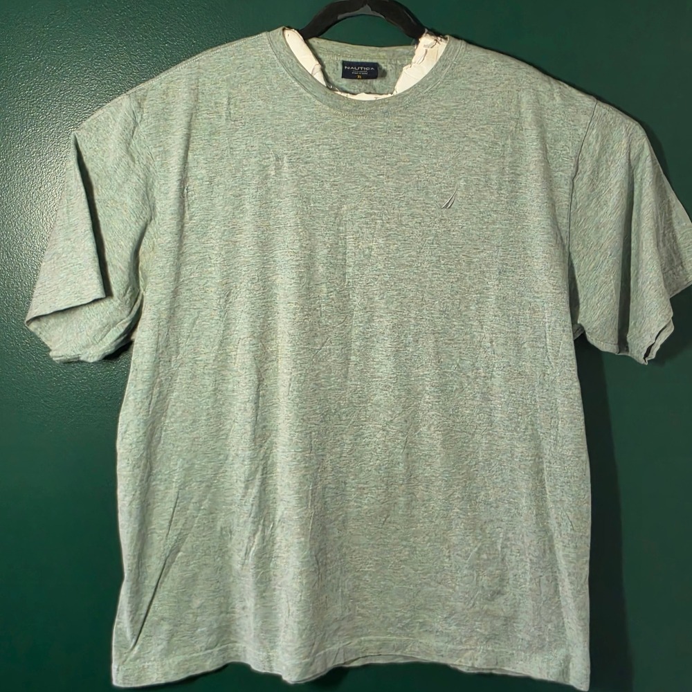 Nautica Mens XL T-Shirt Light Green Heather 100% Cotton Short Sleeve Crewneck